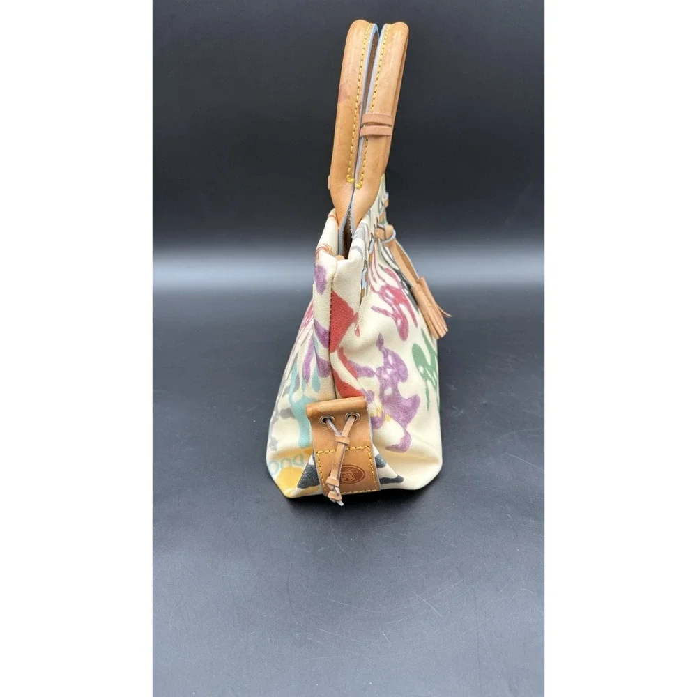 Vintage Dooney & Bourke Canvas Graffiti Paint Splatter Purse Bag Tassels